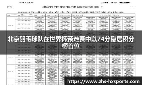 北京羽毛球队在世界杯预选赛中以74分稳居积分榜首位